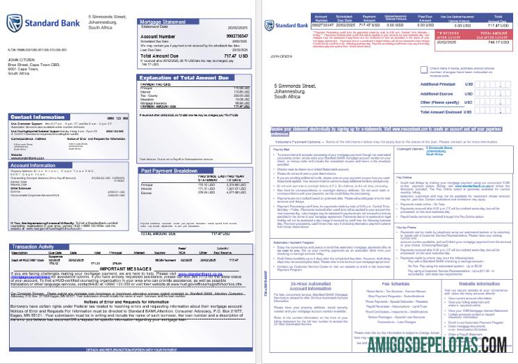 Extrato de hipoteca do Standard Bank da África do Sul em formatos Word e PDF 1 2 amostra